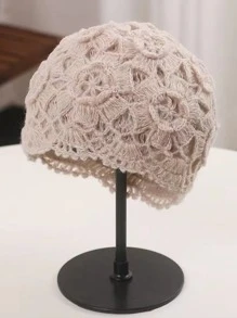 Flower Crochet Beanie Boho - Beige - View 2