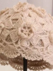 Flower Crochet Beanie Boho - Beige - View 3