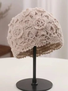 Flower Crochet Beanie Boho - Beige - View 4