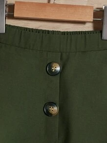 SHEIN Girls Button Front Flare Hem Skirt - Army Green - View 4