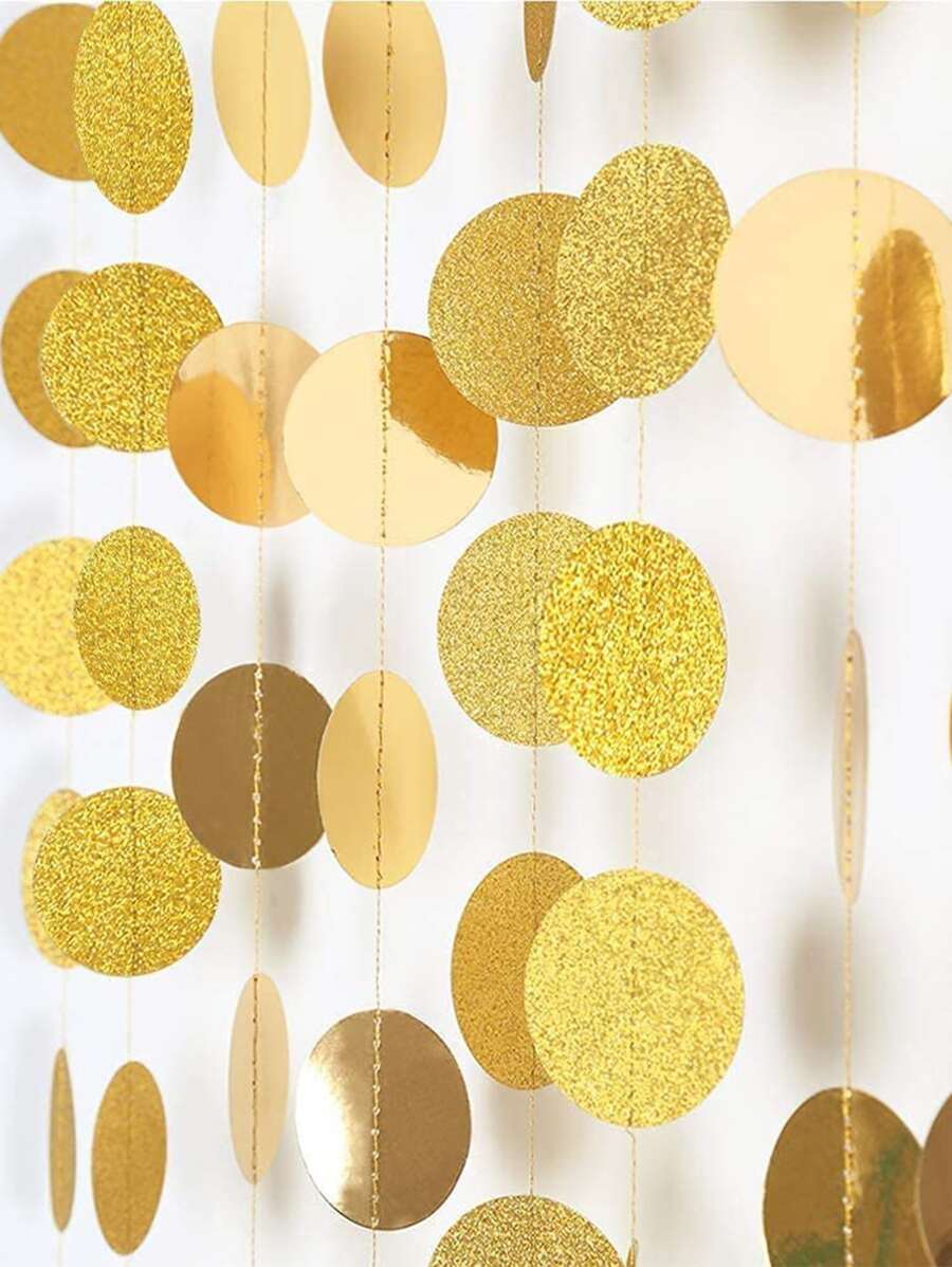 36pcs Round Glitter Banner, 4 Meters Long, Party Background Decoration,Christmas - Gold - View 1