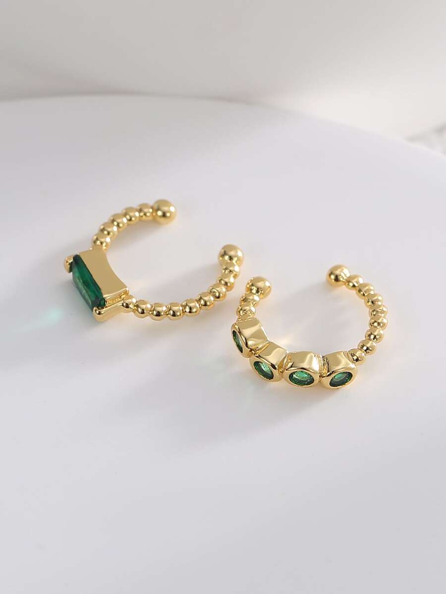 Charm-In Cubic Zirconia Decor Ear Cuffs - Yellow Gold - View 1