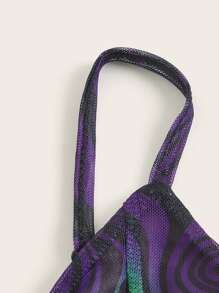 SHEIN ICON Rave Marble Print Lettuce Trim Mesh Cami Top - Multicolor - View 5