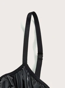 SHEIN ICON 鏤空PU皮革吊帶上衣 - 黑色 - 查看 5