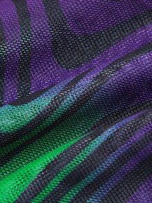 SHEIN ICON Rave Marble Print Lettuce Trim Mesh Cami Top - Multicolor - View 6