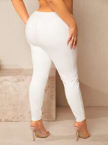 SHEIN SXY Plus Solid Leggings - White - View 2