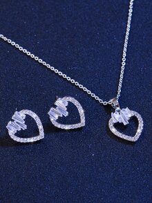 3pcs/set Cubic Zirconia Heart Decor Jewelry Set - Multicolor - View 1