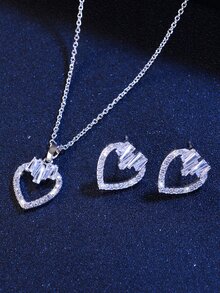 3pcs/set Cubic Zirconia Heart Decor Jewelry Set - Multicolor - View 2