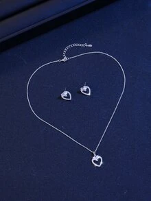 3pcs/set Cubic Zirconia Heart Decor Jewelry Set - Multicolor - View 4