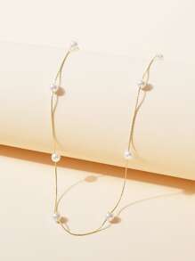 Faux Pearl Decor Layered Necklace - Multicolor - View 2