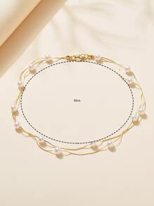 Faux Pearl Decor Layered Necklace - Multicolor - View 3