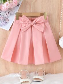 Girls Bow Front Pleated Skirt - Pink - View 1