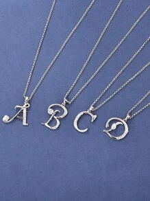 1Pc Letter Charm Necklace Copper Jewelry Initial Necklace - Silver - View 1