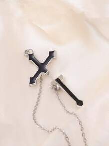 1 bông tai trang trí chữ thập bằng hợp kim kẽm thời trang cho phụ nữ để trang trí hàng ngày - màu đen - Xem 2