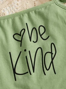 SHEIN Tween Girl Slogan Graphic Ruffle Trim Top & Floral Print Belted Shorts - Mint Green - View 4