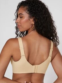 LUVLETTE حمالة صدر لا تظهر تحت الملابس بتغطية كاملة وحواف خالية من الحياكة، بتصميم لا سلكي وبدعم جانبي، لون بيج، حمالة صدر رياضية للتمارين والنشاطات اليومية، مقاس حر - لون مشمشي - مشاهدة 9