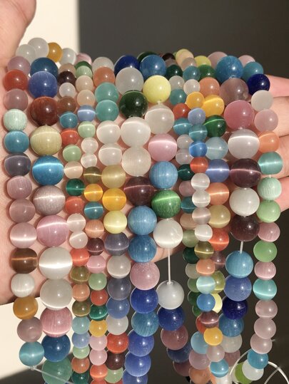 Natural Moonstone Cat Eye Stone Beads Round Loose Beads Spacer Beads Jewelry Making DIY Bracelet Necklace 15" 4/6/8/10/12mm