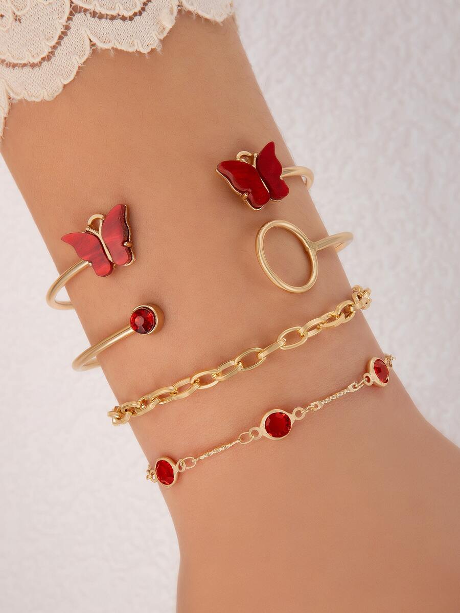 cái/bộ Vòng tay trang trí hình bướm & Rhinestone - Đỏ - Xem 1