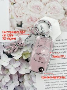 高端粉色鑽石熊鍵鏈 + 銀色粉色防摔汽車鑰匙套,適用於/捷達/特別維欣/名銳/快捷/柯迪亞克/探歌/xinr Ui指定使用 - 粉色 - 查看 8