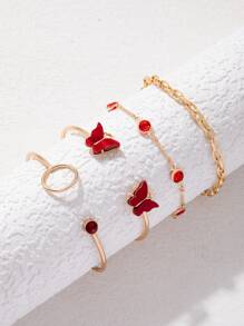 cái/bộ Vòng tay trang trí hình bướm & Rhinestone - Đỏ - Xem 2