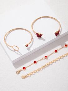 cái/bộ Vòng tay trang trí hình bướm & Rhinestone - Đỏ - Xem 3