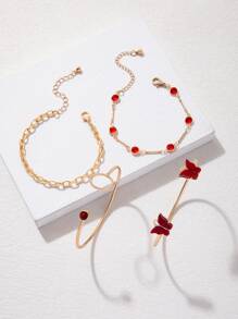 cái/bộ Vòng tay trang trí hình bướm & Rhinestone - Đỏ - Xem 5