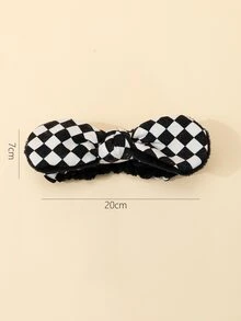 1pc Checkerboard Pattern Bath Headband, Polyester Bow Decor Facial Makeup Headband For Bathroom - Black and White - View 3