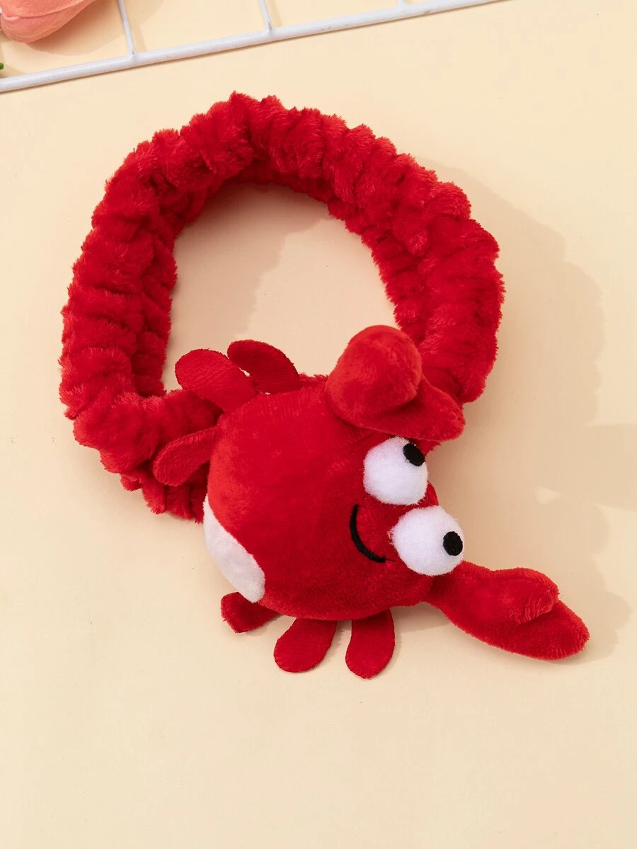 1入組紅色浴室頭帶卡通可愛滌綸螃蟹裝飾面部化妝頭帶