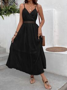 Breezaya Guipure Lace Insert Split Thigh Cami Dress - Black - View 3