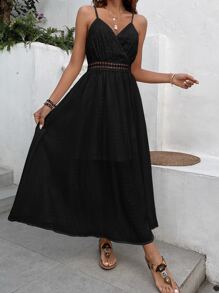 Breezaya Guipure Lace Insert Split Thigh Cami Dress - Black - View 6