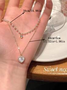 Schicht Halskette Mit Kultiviertem Faux-perlen Dekor Und Herzanhänger - Verschiedenfarbig - Übersicht 5