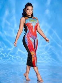Slaydiva Body Heat Map Print Bodycon Dress - Multicolor - View 1