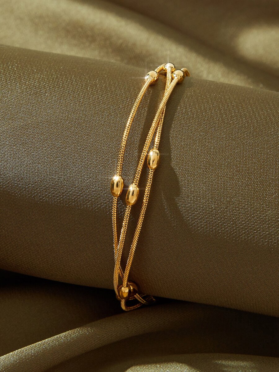 珠子裝飾分層手鏈 - 金黃色 - 查看 1