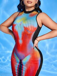 Slaydiva Body Heat Map Print Bodycon Dress - Multicolor - View 5