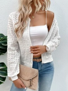 Chiquease Hollow Out Zip Up Bomber Jacket