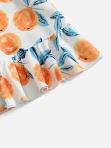 SHEIN VCAY Vestido con estampado de naranja de un hombro bajo con fruncido