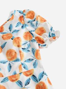 SHEIN VCAY Vestido con estampado de naranja de un hombro bajo con fruncido