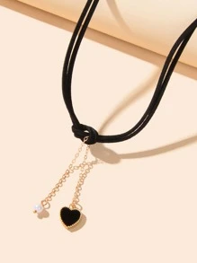 vòng cổ quyến rũ trái tim - màu đen - Xem 4