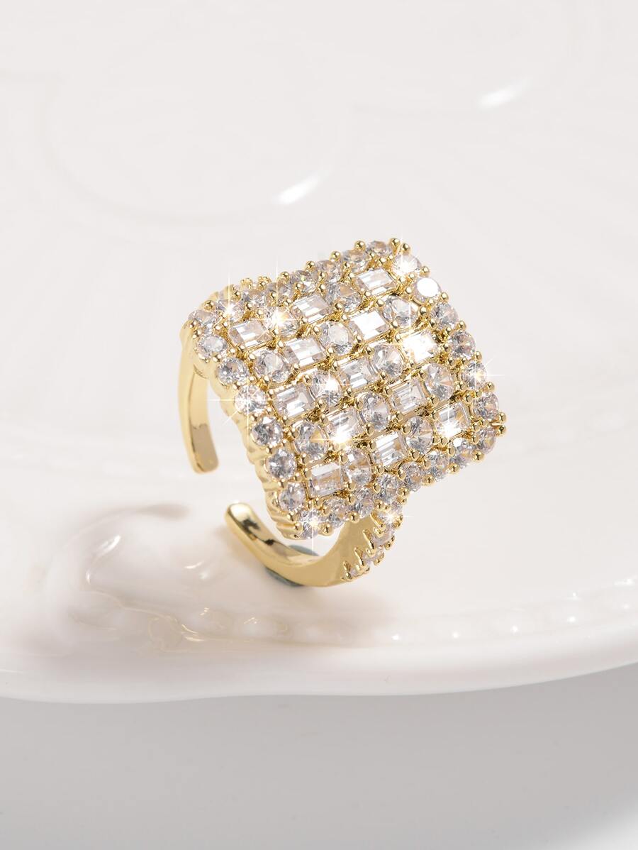 Cubic Zirconia Decor Cuff Ring - Multicolor - View 1