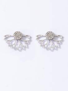 Rhinestone Decor Flower Stud Earrings - Silver - View 2