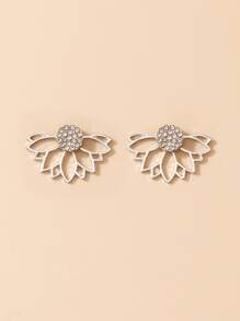 Rhinestone Decor Flower Stud Earrings - Silver - View 3