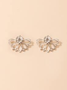 Rhinestone Decor Flower Stud Earrings - Silver - View 4