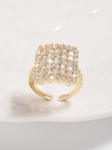 Cubic Zirconia Decor Cuff Ring - Multicolor - View 3