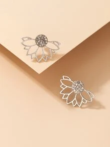 Rhinestone Decor Flower Stud Earrings - Silver - View 5