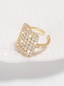 Cubic Zirconia Decor Cuff Ring - Multicolor - View 6