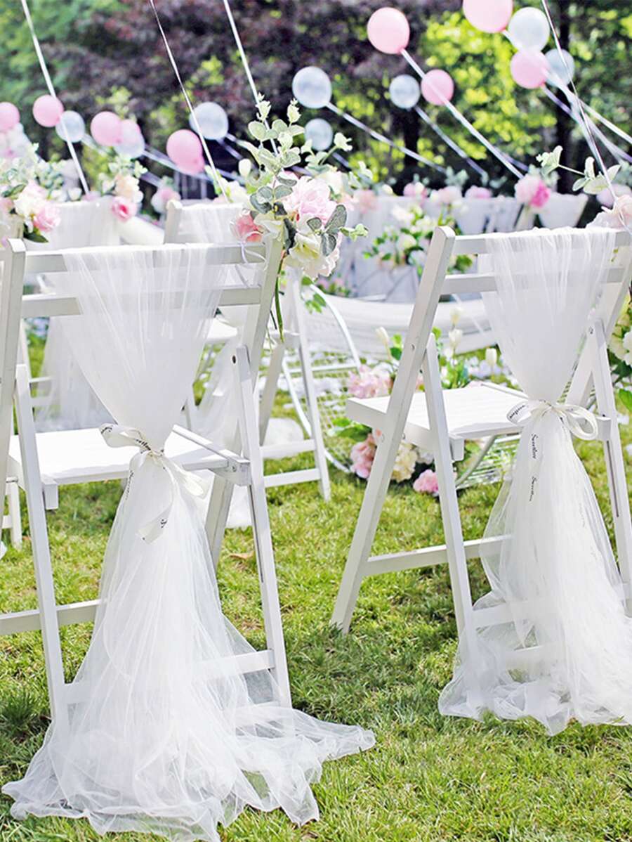 1pc Polyamide Chair Decoration, White Chair Sash For Wedding Party - White - View 1