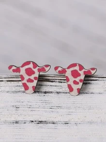 Cow Design Stud Earrings - Pink - View 1