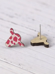 Cow Design Stud Earrings - Pink - View 3