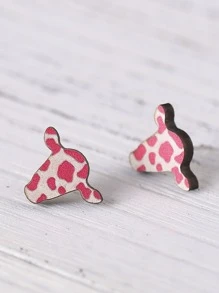 Cow Design Stud Earrings - Pink - View 4