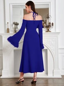 Modelyn Elegant Eenkleurig Jurk Contrast nep bont